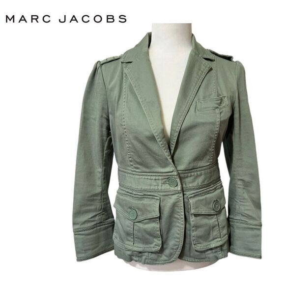MARC JACOBS military utility style soft cotton Stretch Jacket green Small Sz 6 - Picture 1 of 11